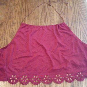 Vintage 90s/Y2K Red Ultrasuede Backless Cropped Halter Top Festival Boho Hippie